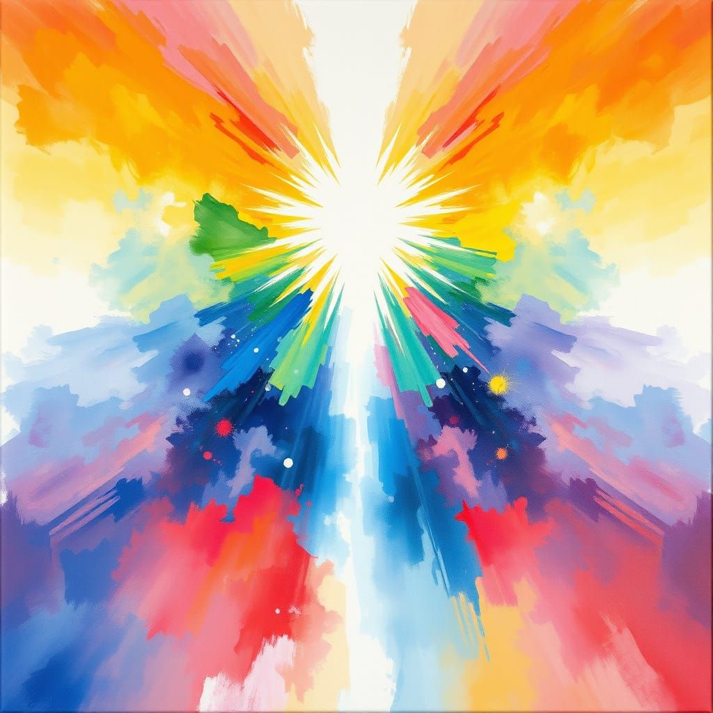 Prism Refracts Light into Rainbow Colors: Gouache Style