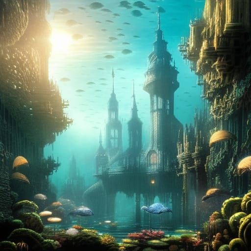 Underwater Cityscape with Skull Dungeon Entrance