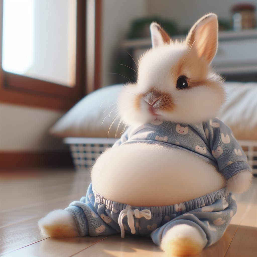 Cute Bunny in Pajamas with Swollen Belly