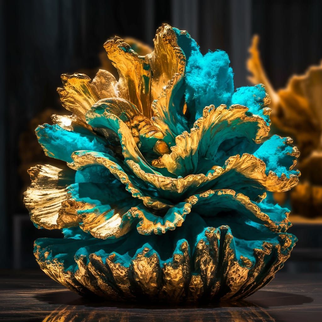 Luxurious Gold and Turquoise Sculpture in Warm Lighting