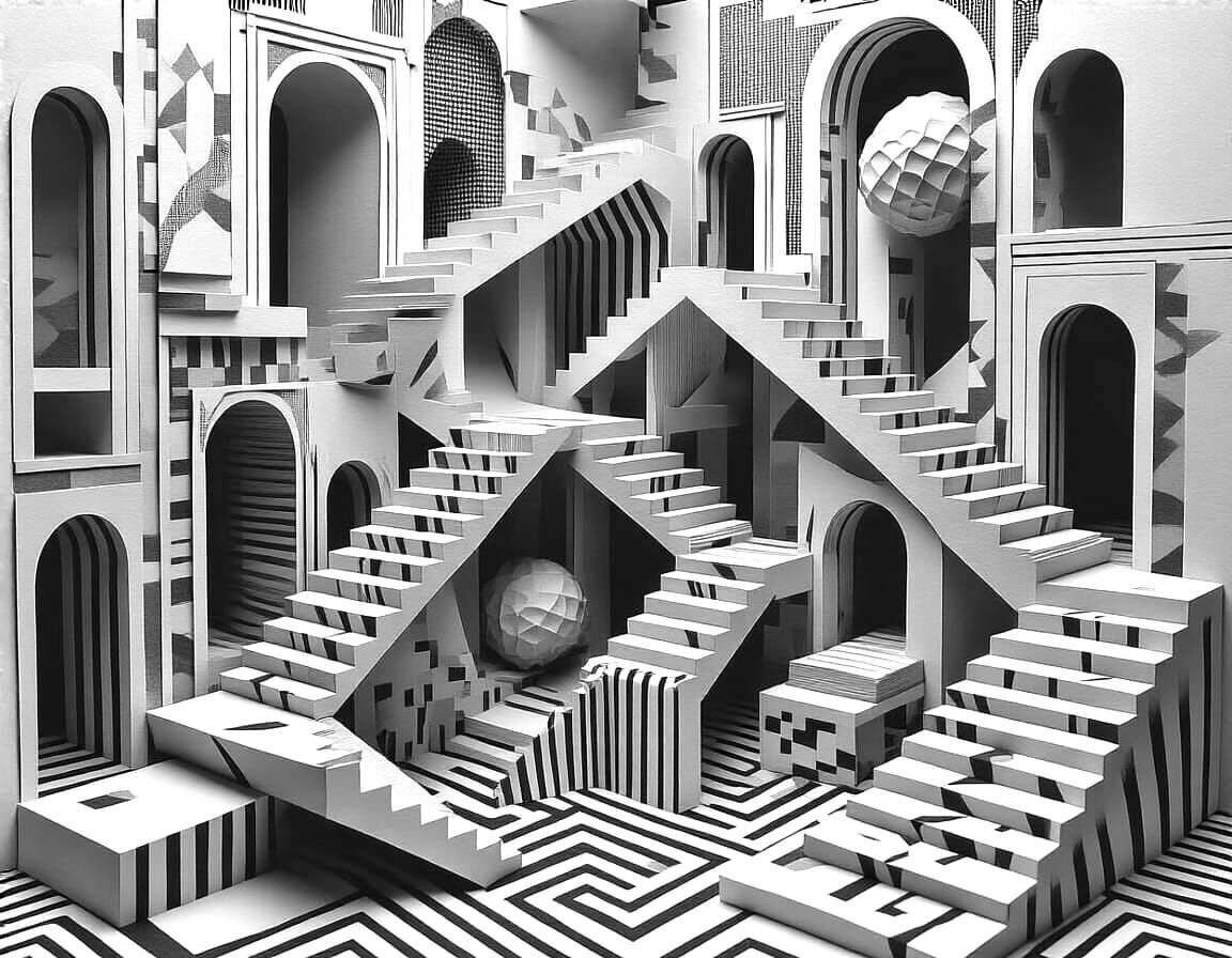 Abstract Paper Diorama in Black and White