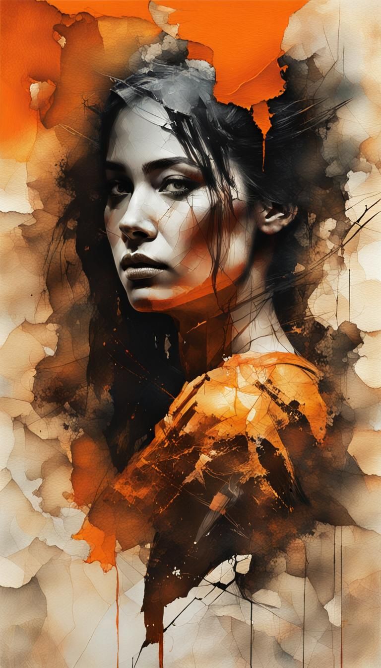 Dramatic Portrait of Woman in Mixed Media Style