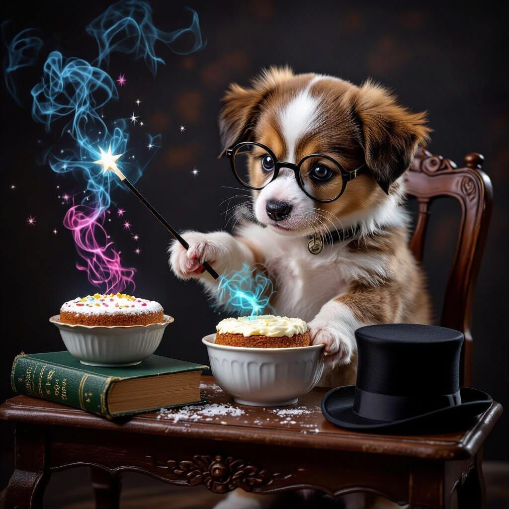 Puppy Magically Bakes Cake With Big Glasses