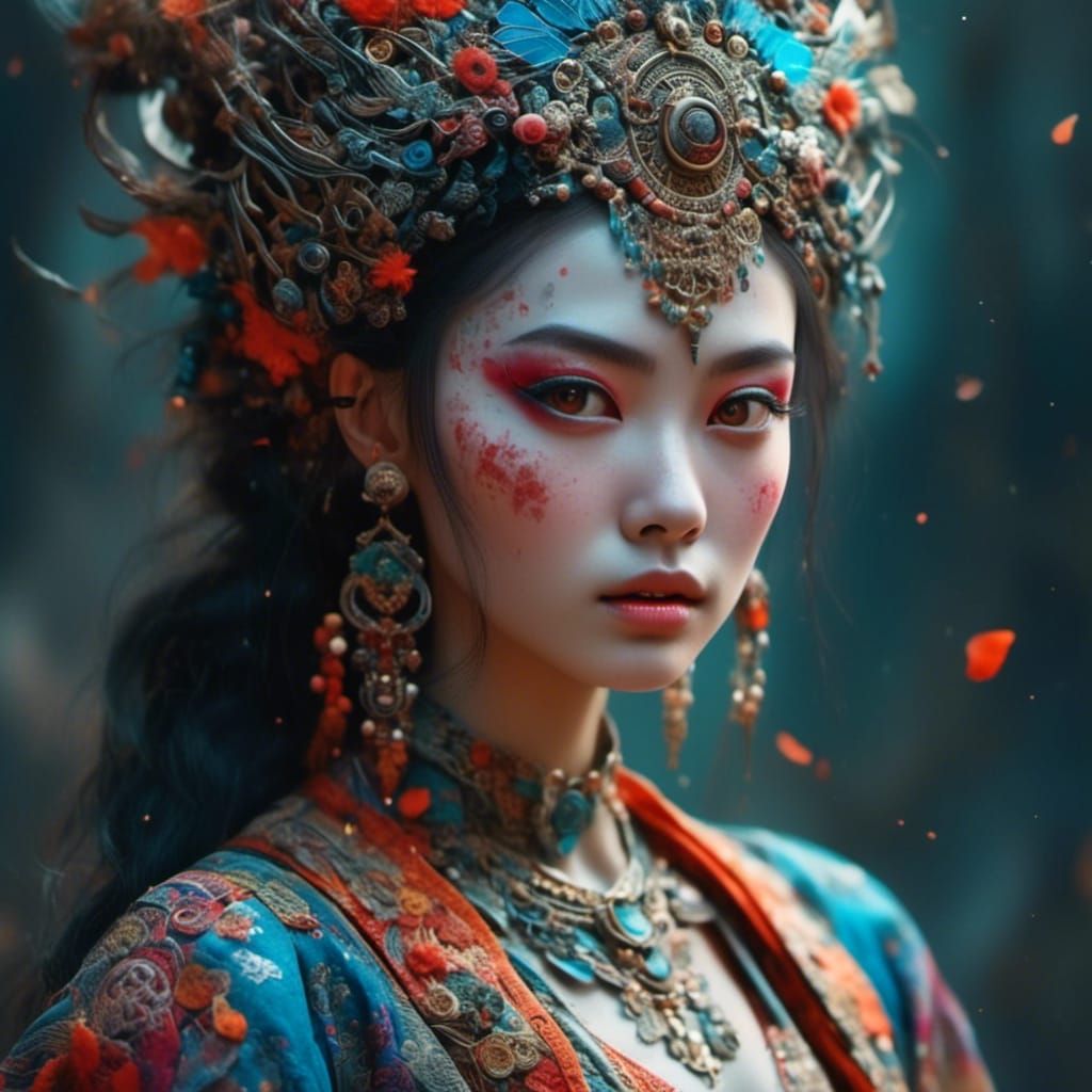 Fantasy Woman in Gemstone Jewelry, Detailed Concept Art