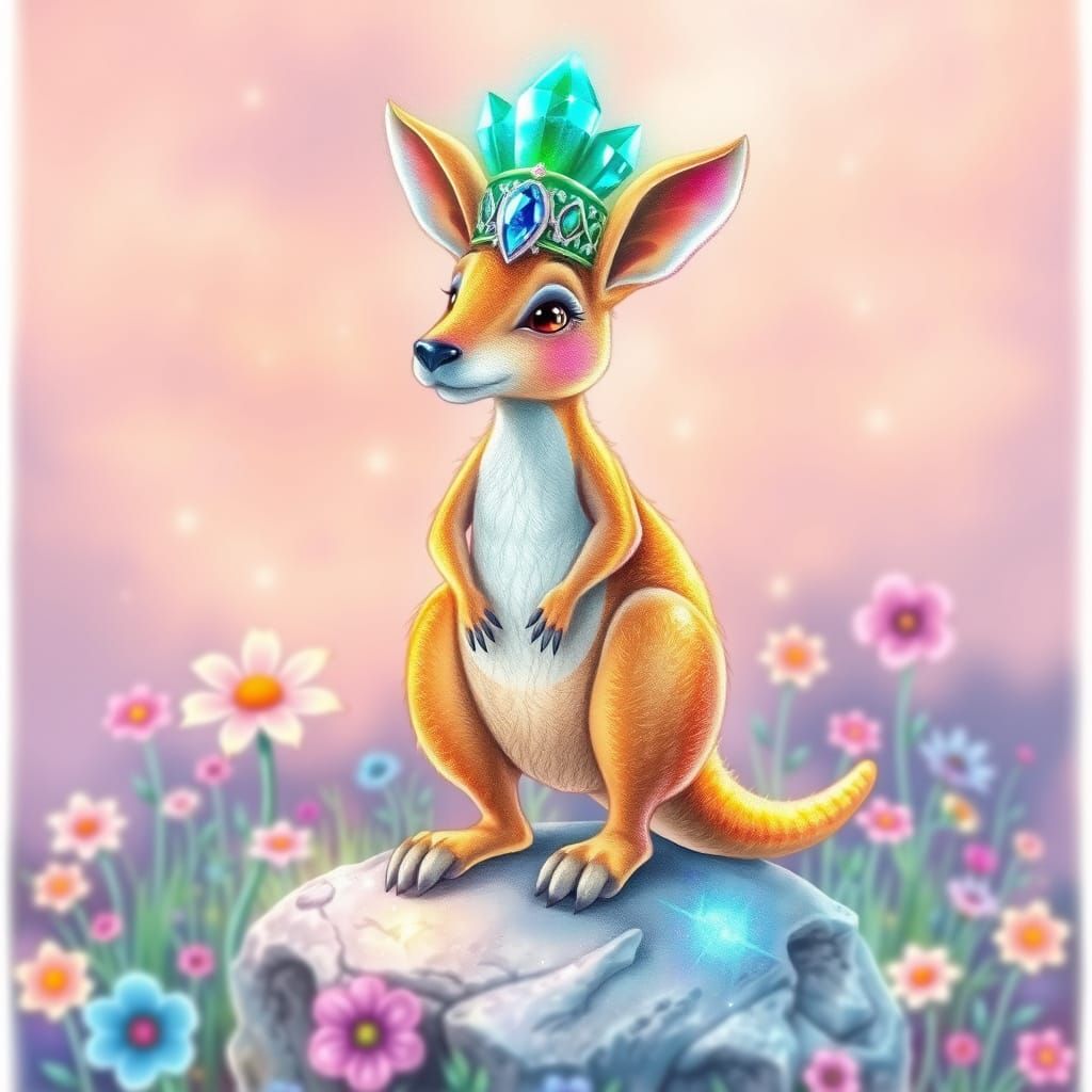 Animated Kangaroo Queen in Glowing Crown