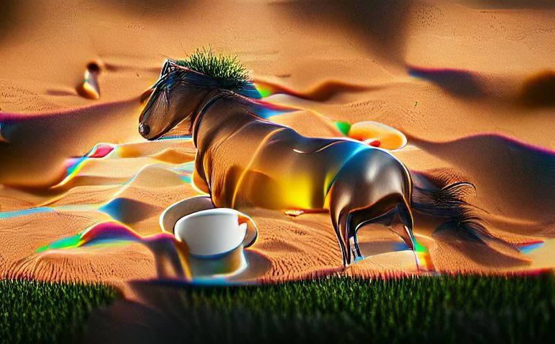 Horse and Espresso in Desert Landscape