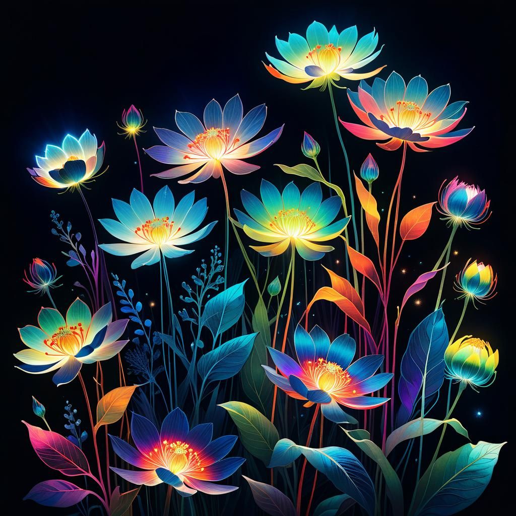 Luminous Flower at Twilight Collage Art