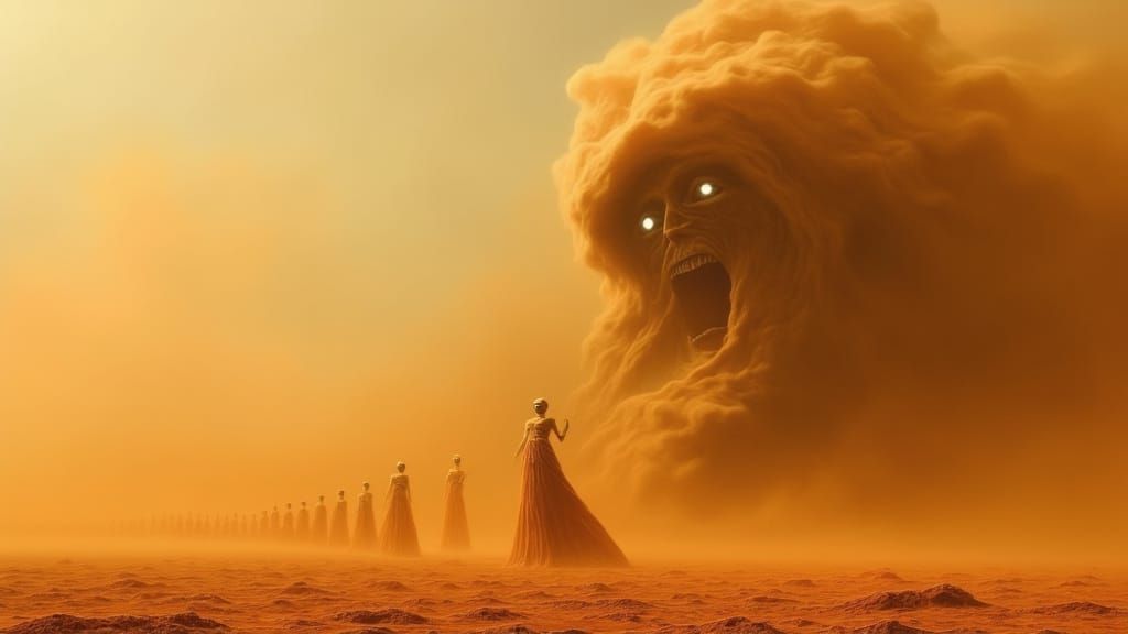 Alien Shamans Conjure Sandstorm in Beksinski Style