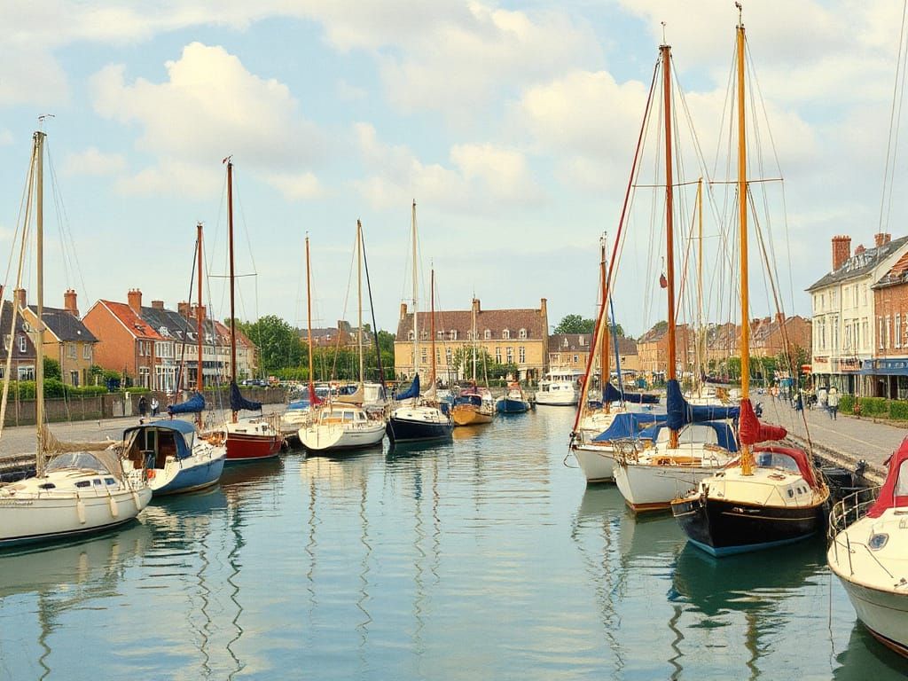 Quaint Harbor with Yachts in Beatrix Potter Style