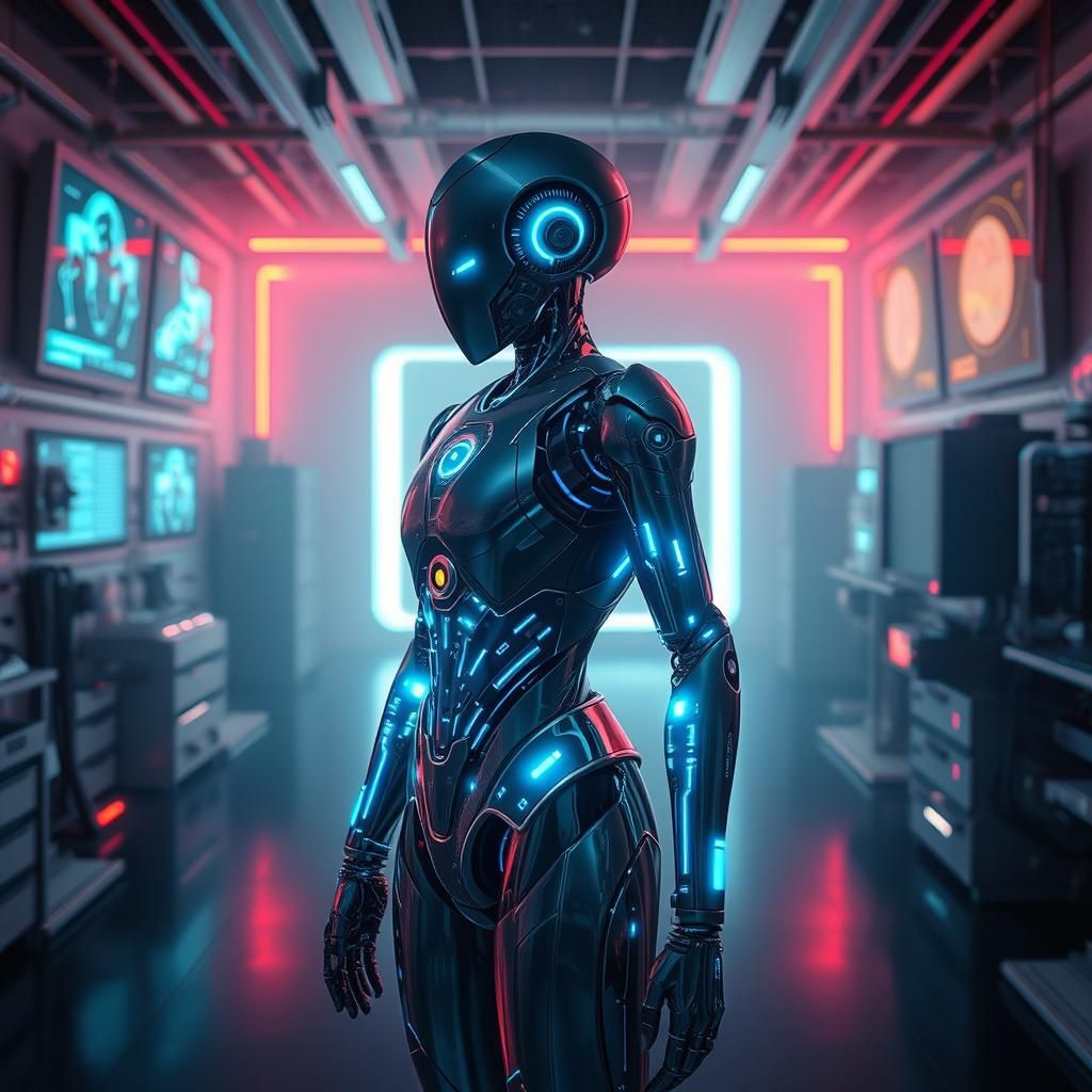 Cyberpunk Android in Futuristic Laboratory