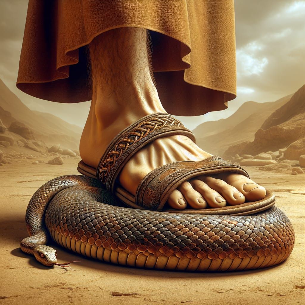 Middle-Eastern Man Crushing Snake in Desert Sand