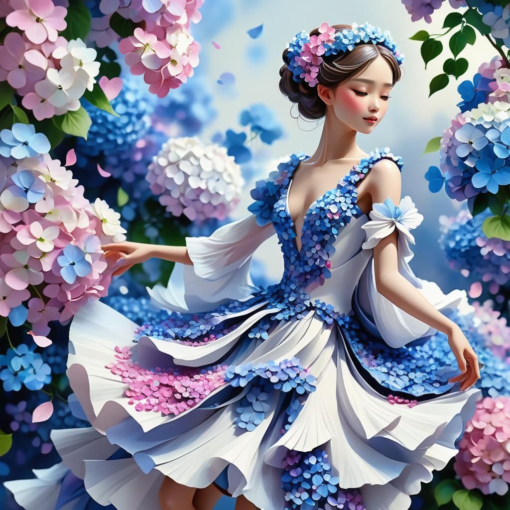 Hydrangea Flower Dress: 3D Anime Art