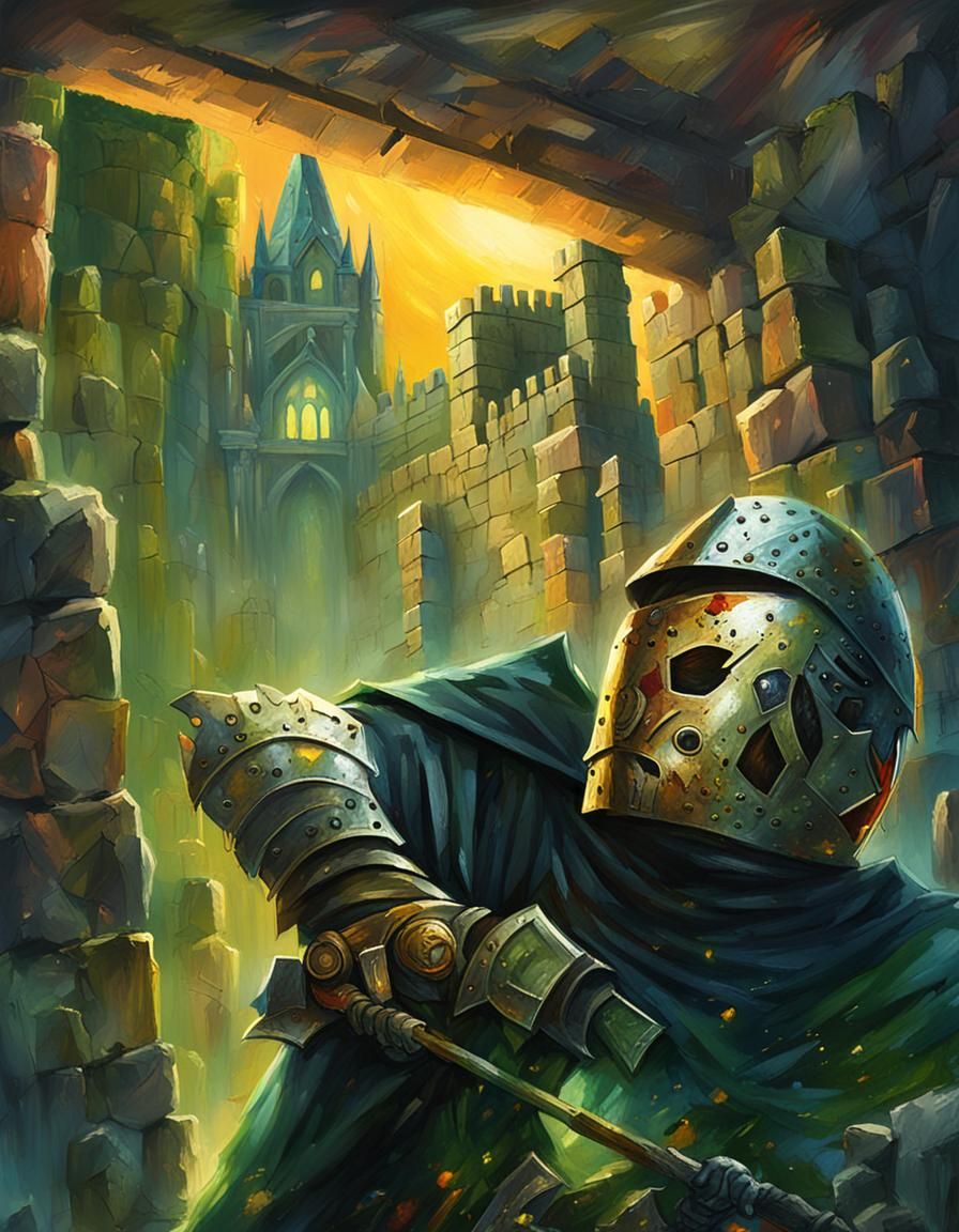 Distressed Warrior in Ruins: Dark Fantasy Concept Art