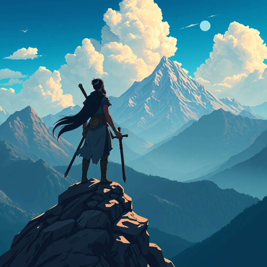 Black Biracial Warrior Surveys Mountain View: Manga Scan