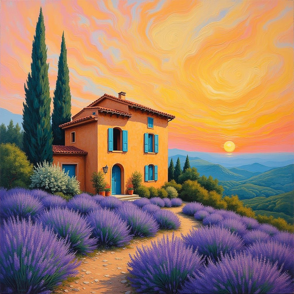 Provençal Villa in Impasto Style Lavender Field