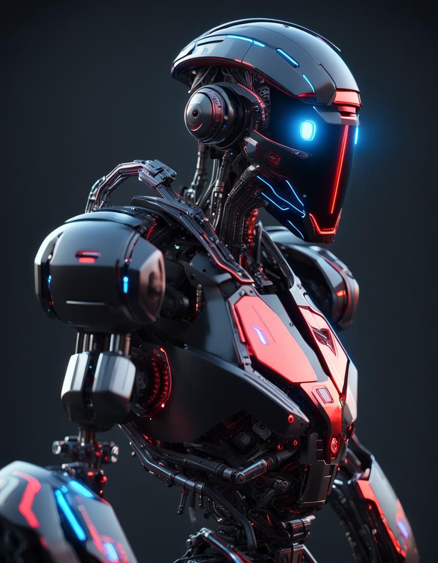 Futuristic Robot with Holographic Display in Sci-Fi Style