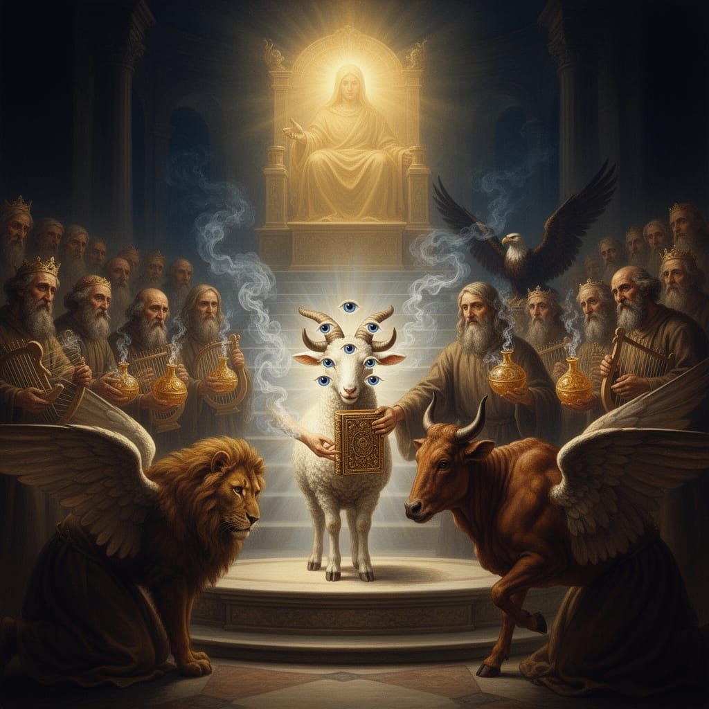 Divine Lamb Receives Sacred Book in Baroque Style