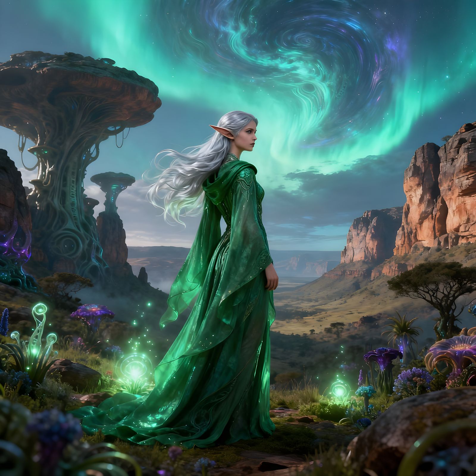 Elegant Elven Maiden in Surreal Magaliesberg Landscape