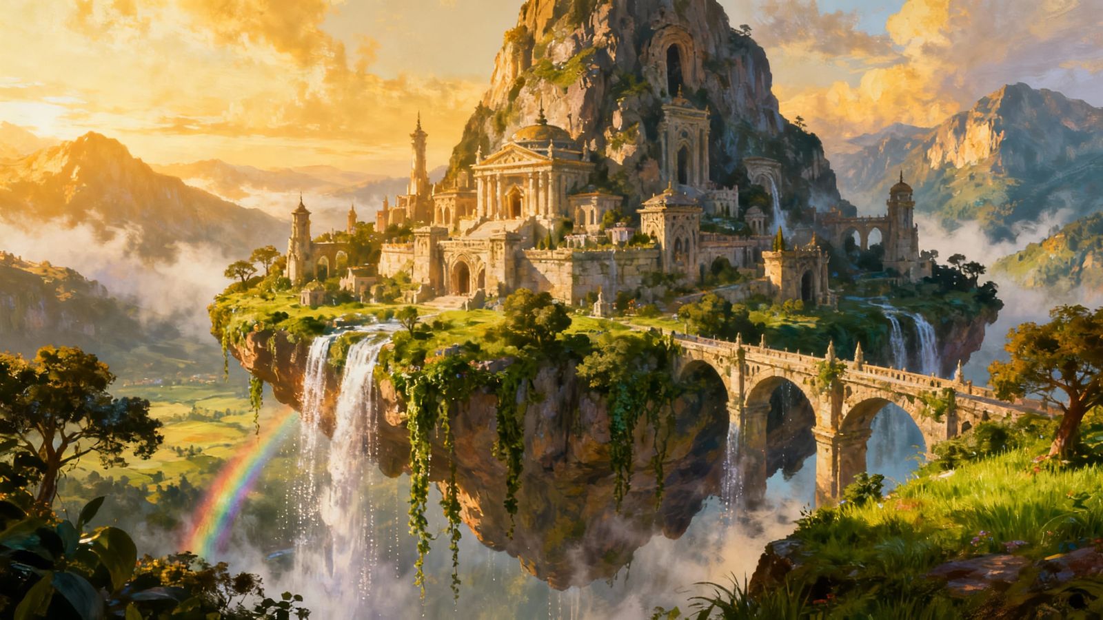 Fantastical Floating Island City Above Lush Valley