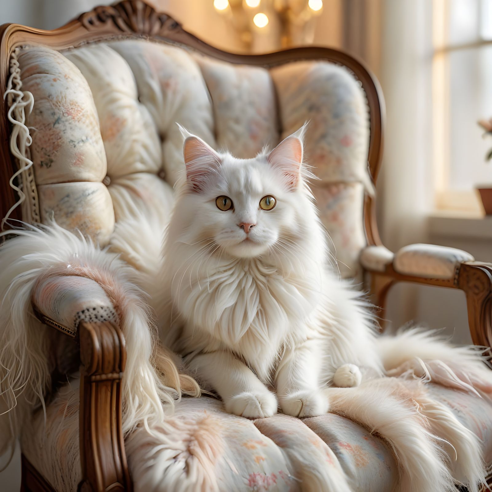 Yarn Angora Cat Whimsical Portrait