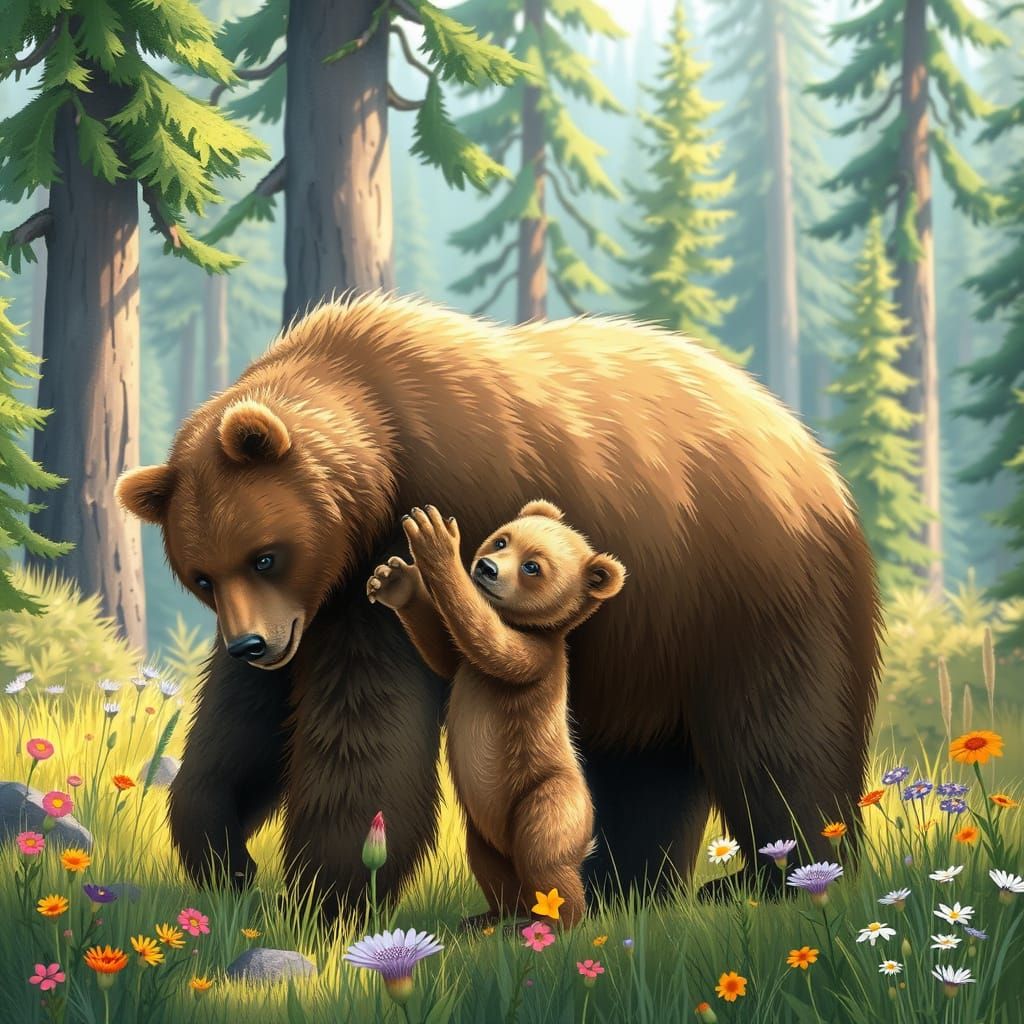 Adorable Baby Grizzly Bear Playfully Interacts with its Moth...