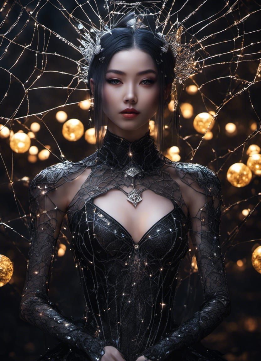 Spider Queen Warrior in Glittering Cobweb Dress