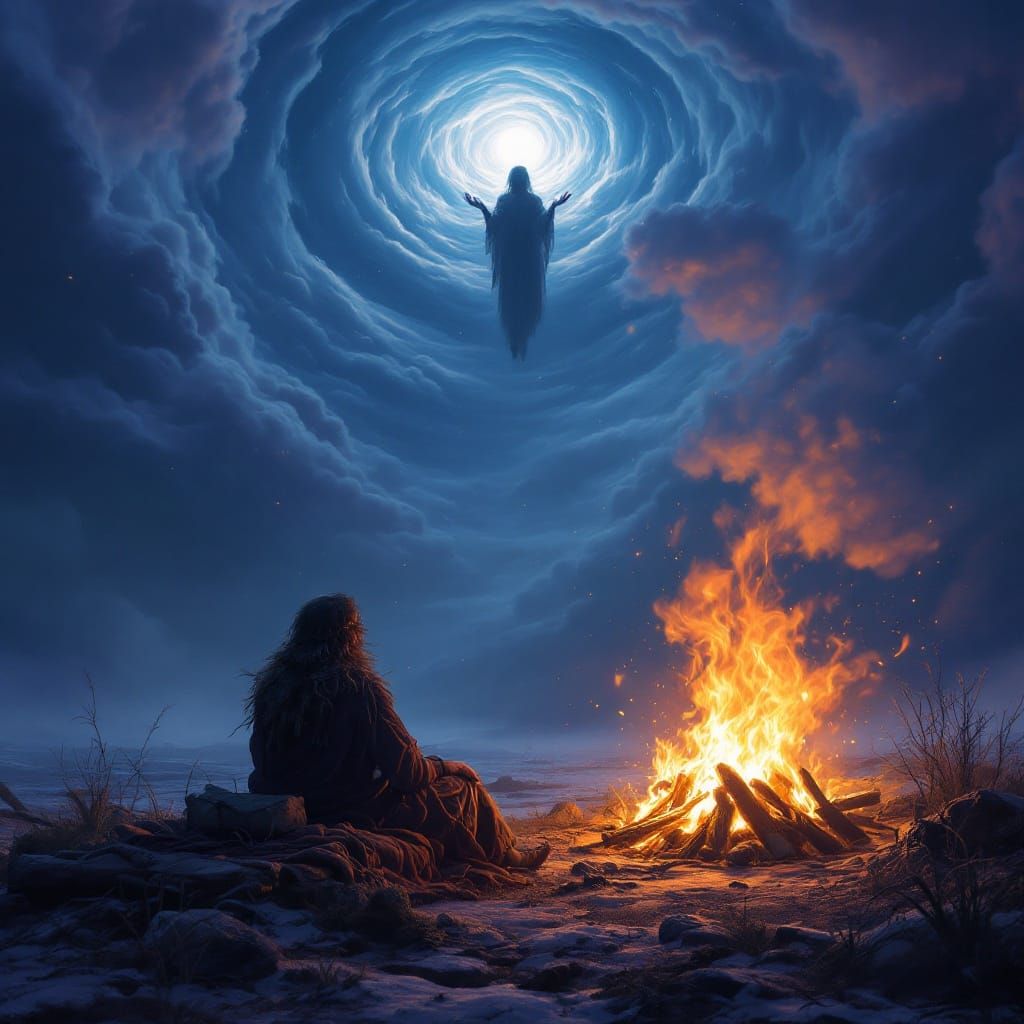 Mystical Siberian Shamans in Dreamy Ethereal Scene