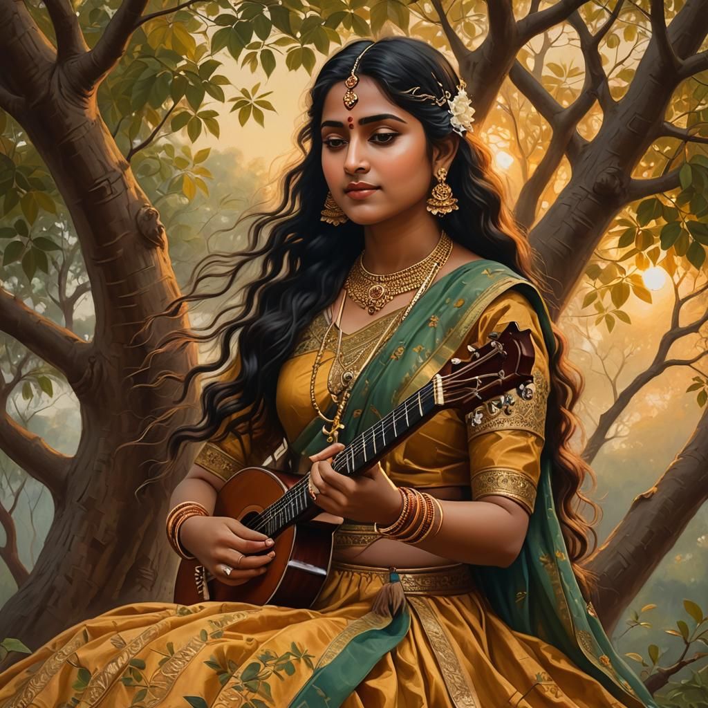 Mirabai Singing Bhajans: Mythological Art in Indian Realism