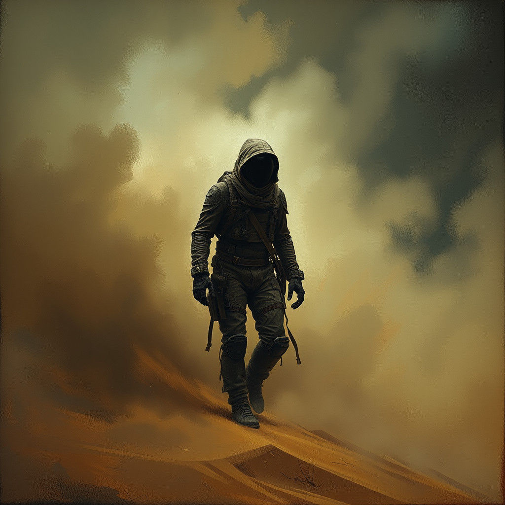 Dune Sandstorm: Oil Painting in Goya Style