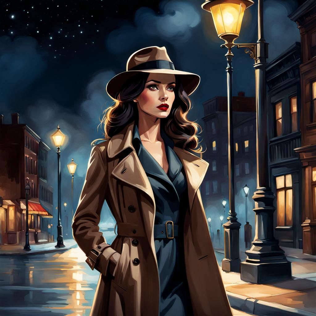 Mysterious Woman Under City Lights