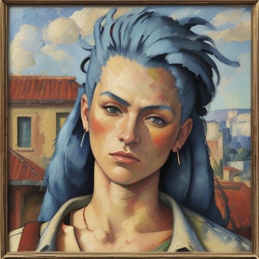 Mohican Woman Portrait in Cézanne Style Oil Painting