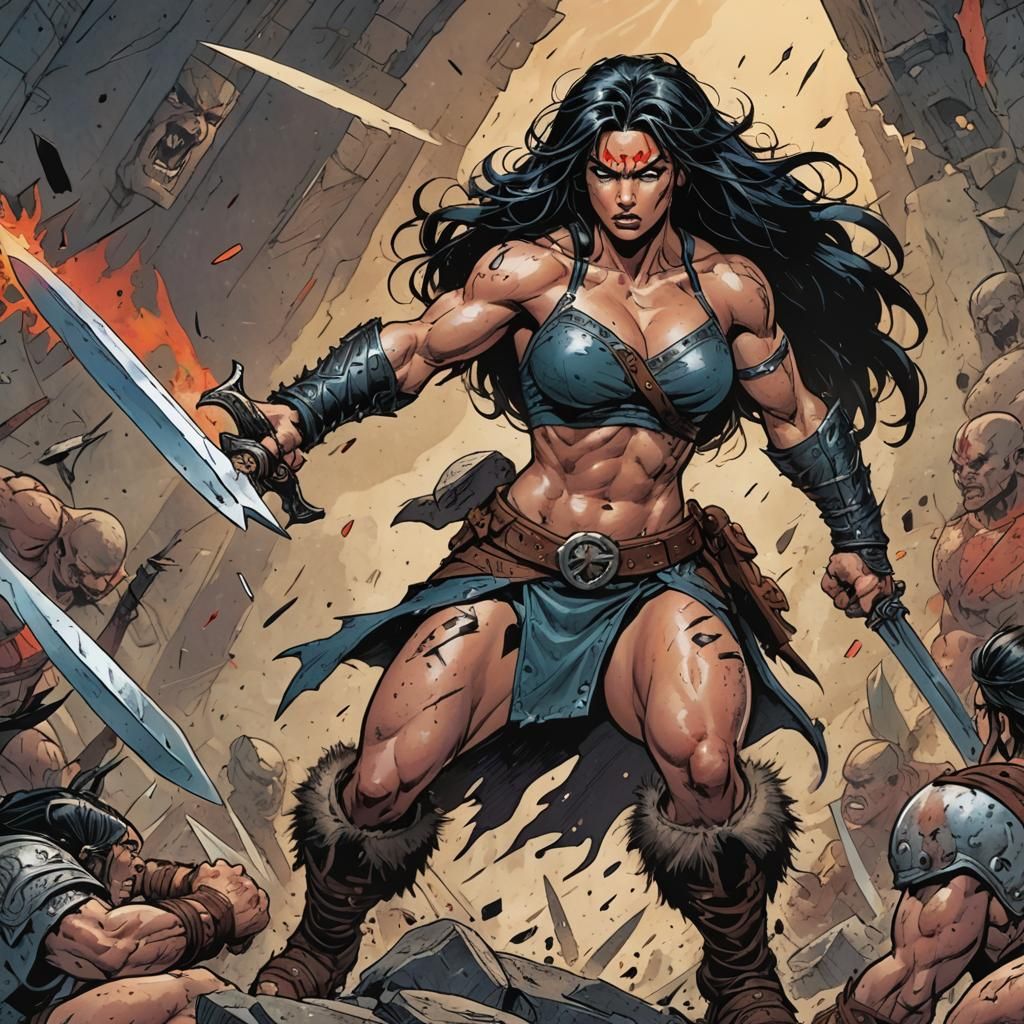 Female Barbarian Ready for Battle: Comic Book Art