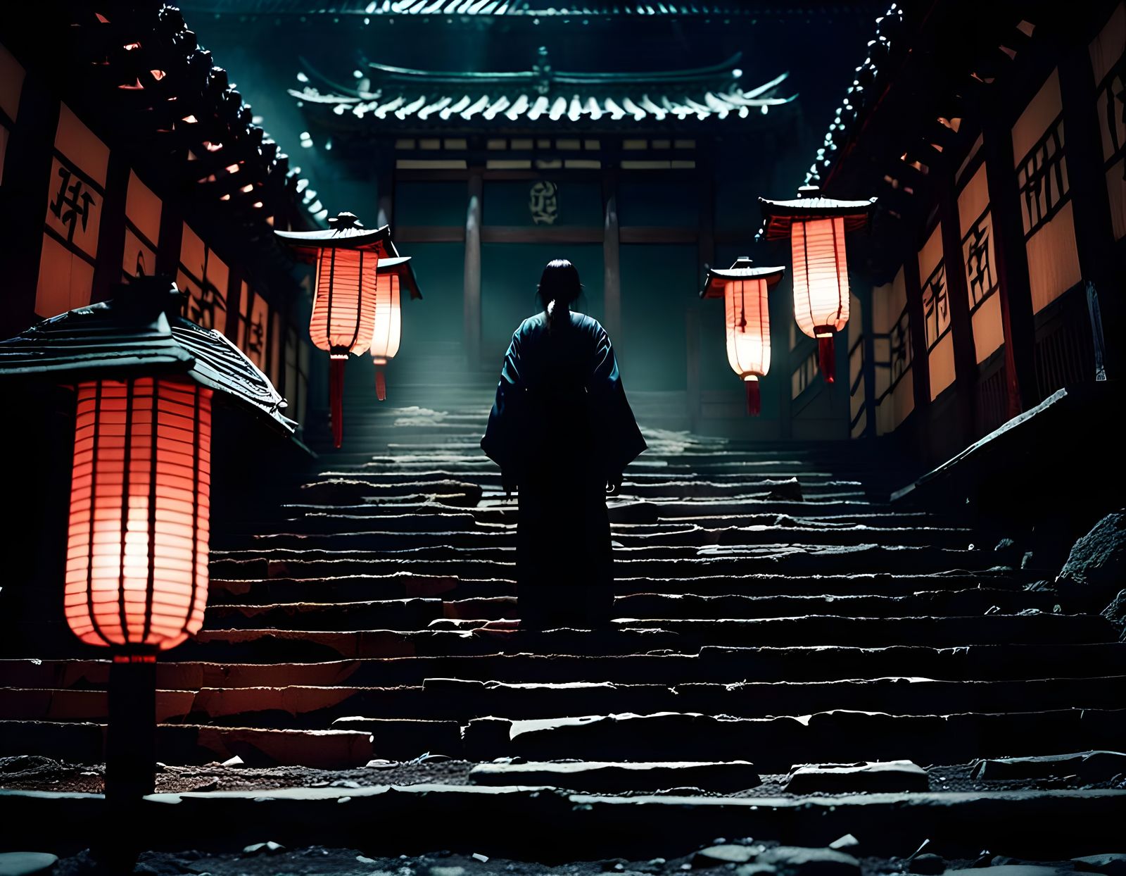 Ethereal Yurei Japanese Ghost on Scary Stairs