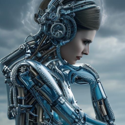 Mechanical Girl Constructed from Vehicle Parts