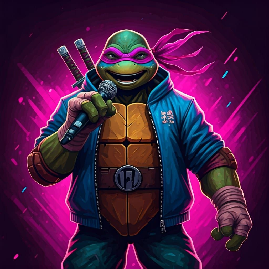 Singing Ninja Turtle in Pop Surrealist Style