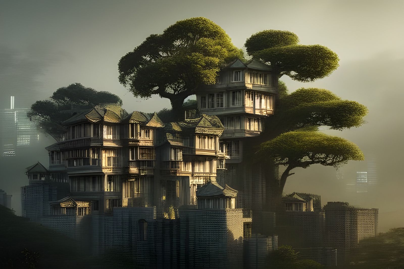 The Great Tree fortress mansion on a hillside.