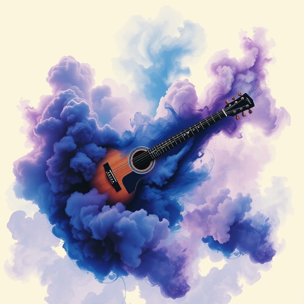 Acoustic Guitar Floating in Celestial Dreamscape