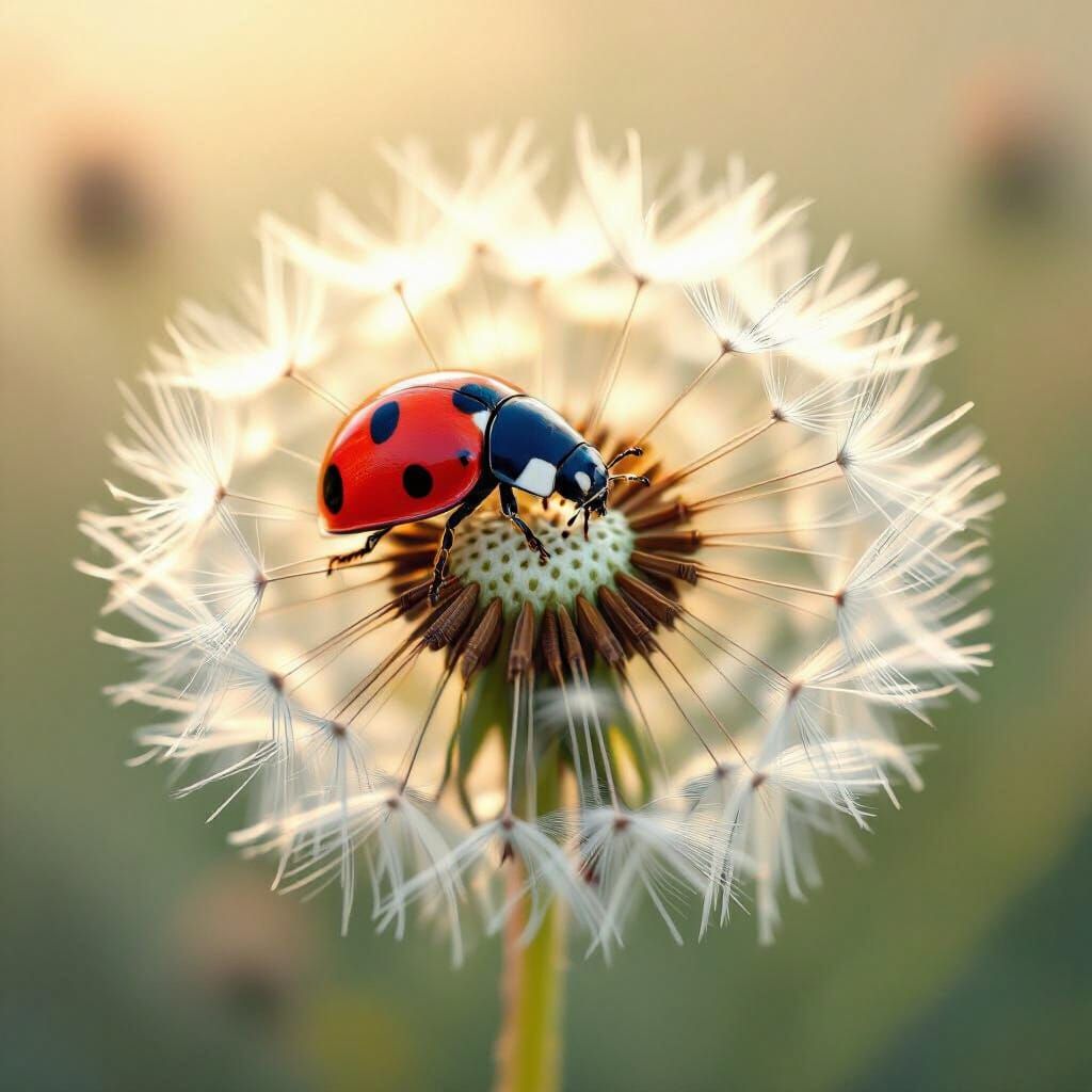 Ladybug on Dandelion Seed Head, Surreal Art