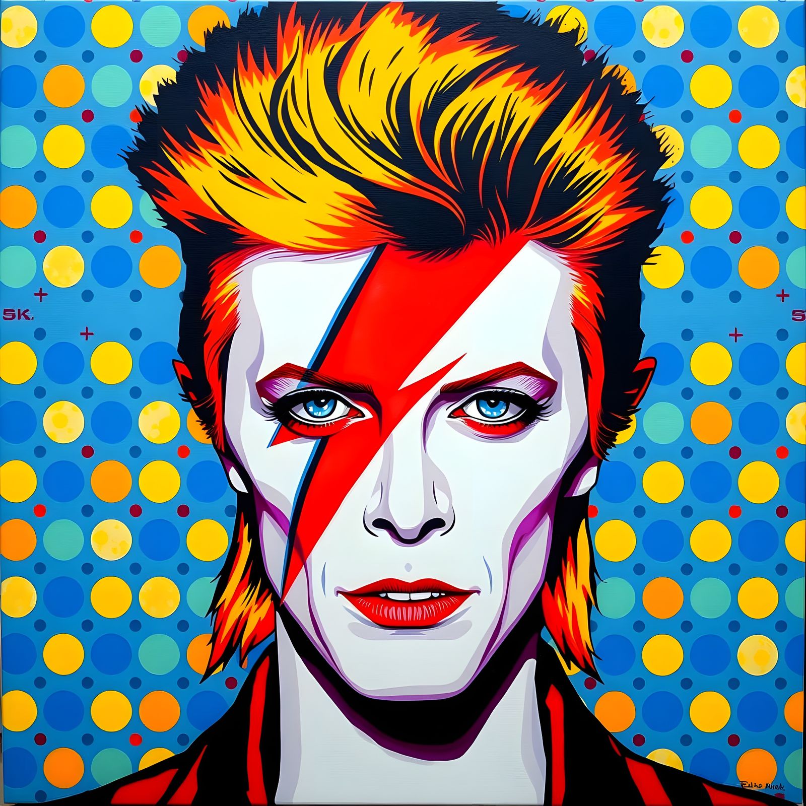 David Bowie as Ziggy Stardust in Vibrant Pop Art Style