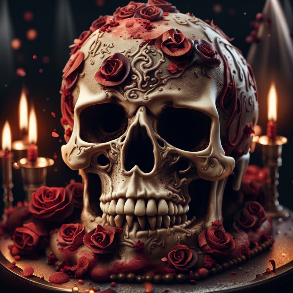 Skull Birthday Cake for Zombie Party: Digital Matte Painting