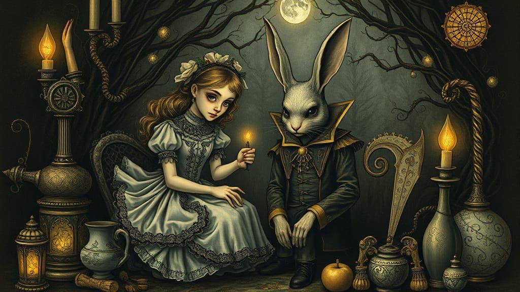 Alice and Rabbit Seance in Wonderland: Doré, Klimt, Escher S...