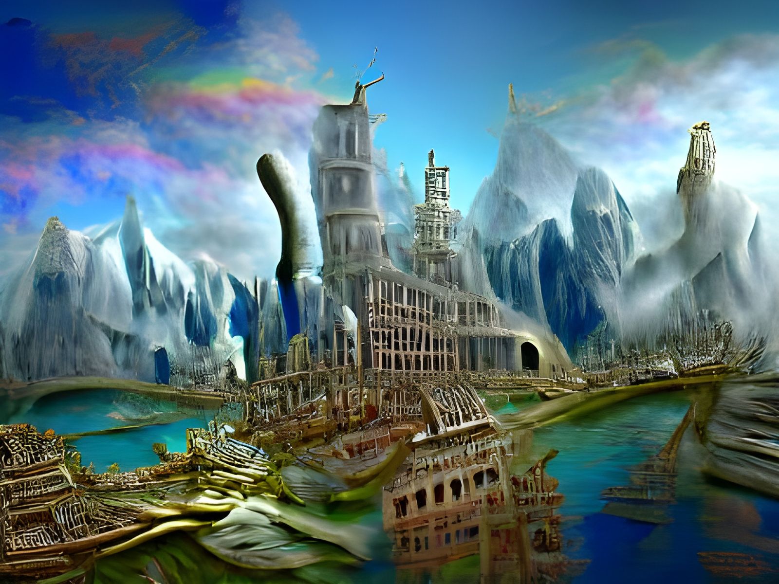Magical Seaport Cityscape with Wizard Towers