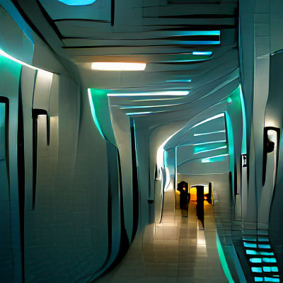 Sleek Sci-Fi Hallway with Bright Lighting