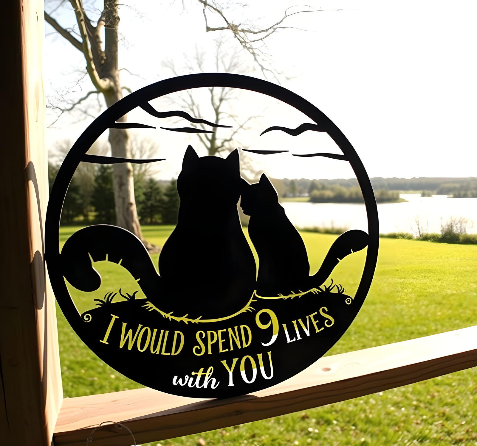 Two Cats in Perfect Harmony on a Rustic Metal Sign