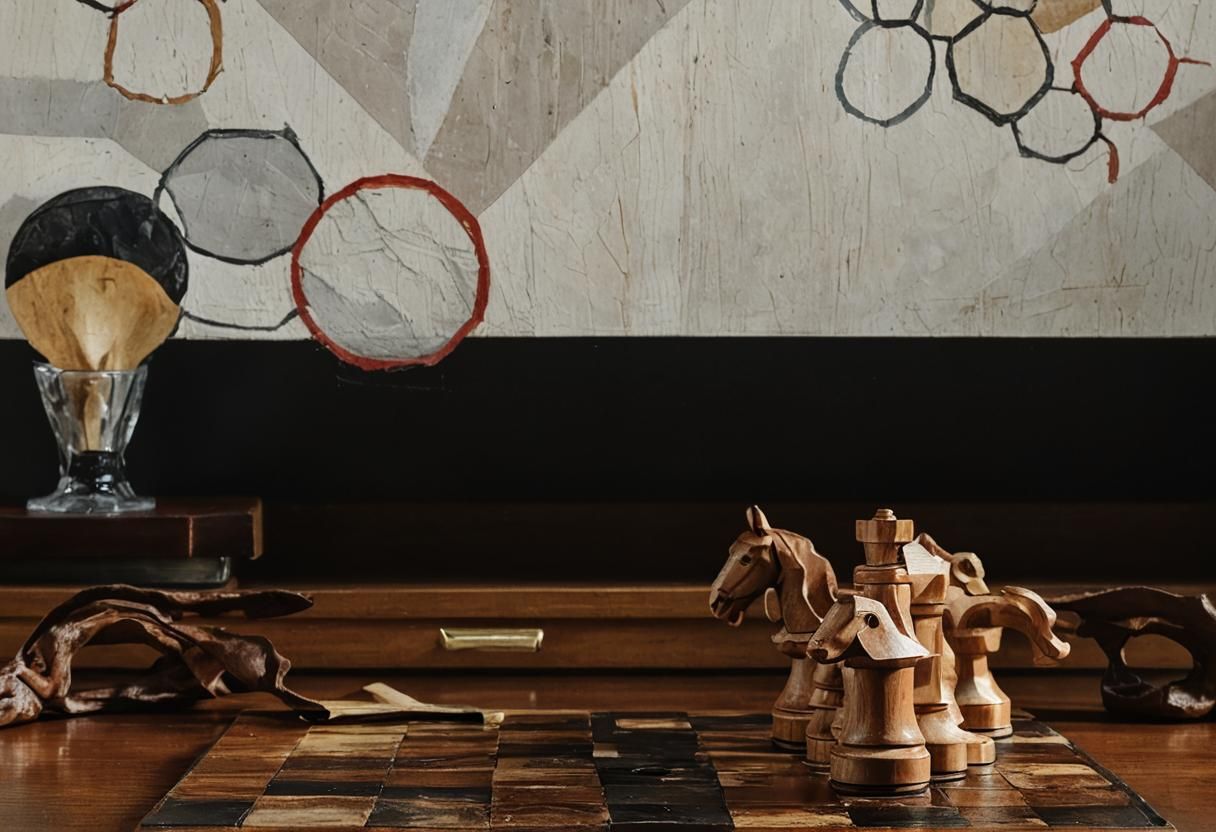 Cubist Chessboard Still Life in Earthy Tones
