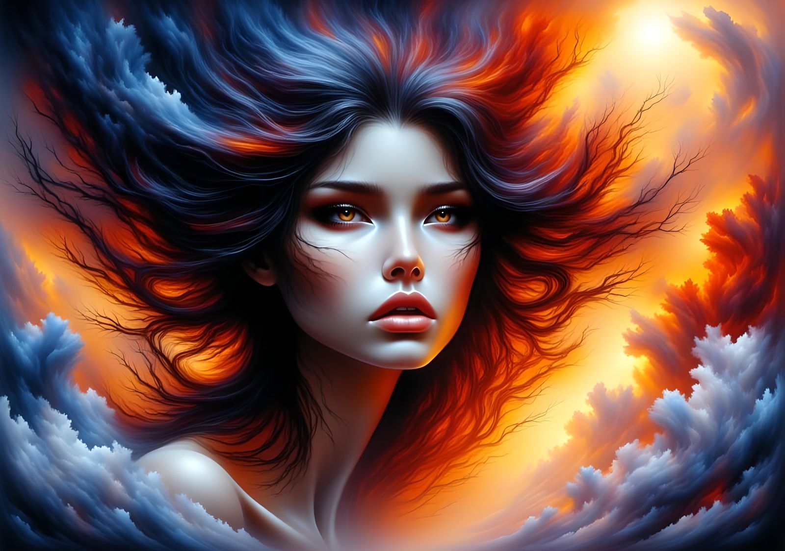 Dystopian Sunbeam Woman in Alcohol Ink Style