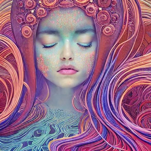 Celestial Woman in Surreal Sun and Moon Star