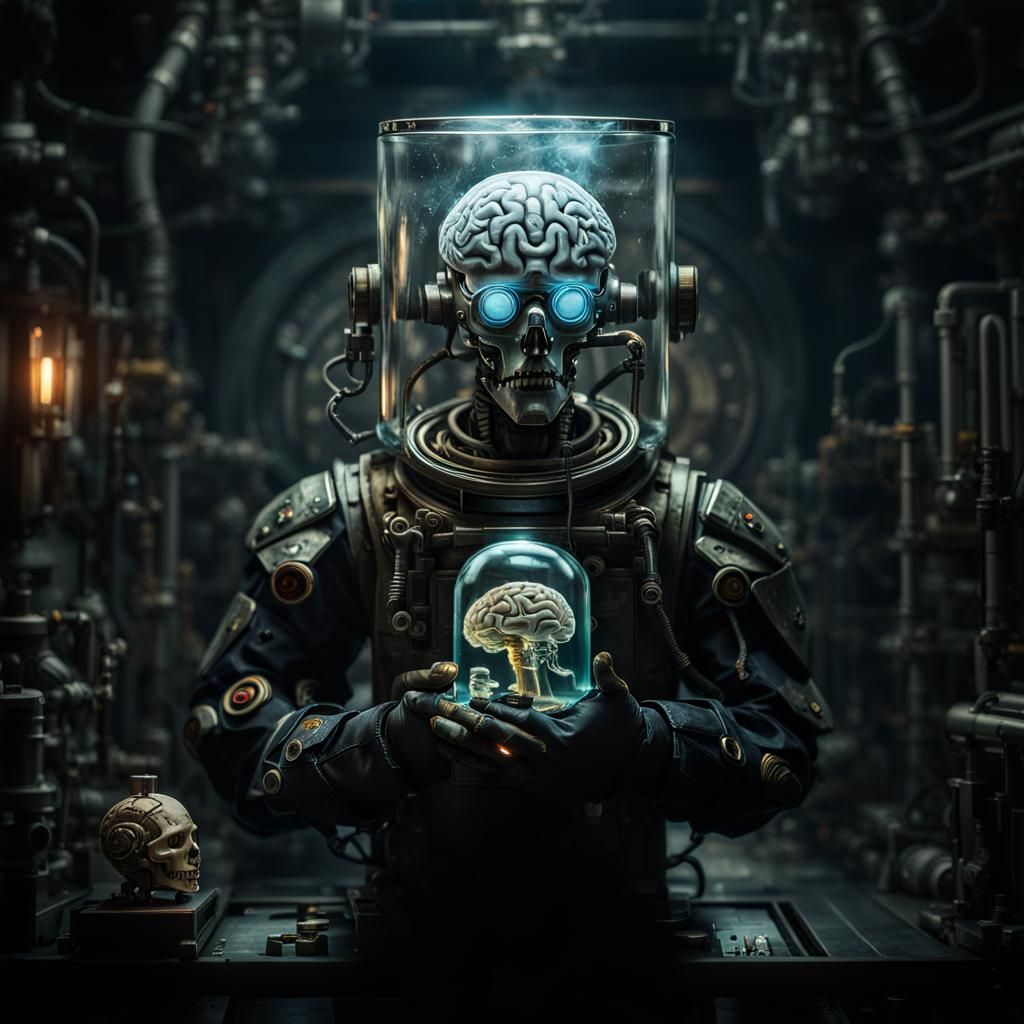 Cyberpunk Automaton with Visible Brain