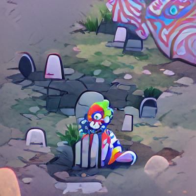 Melancholy Clown in Graveyard Scene