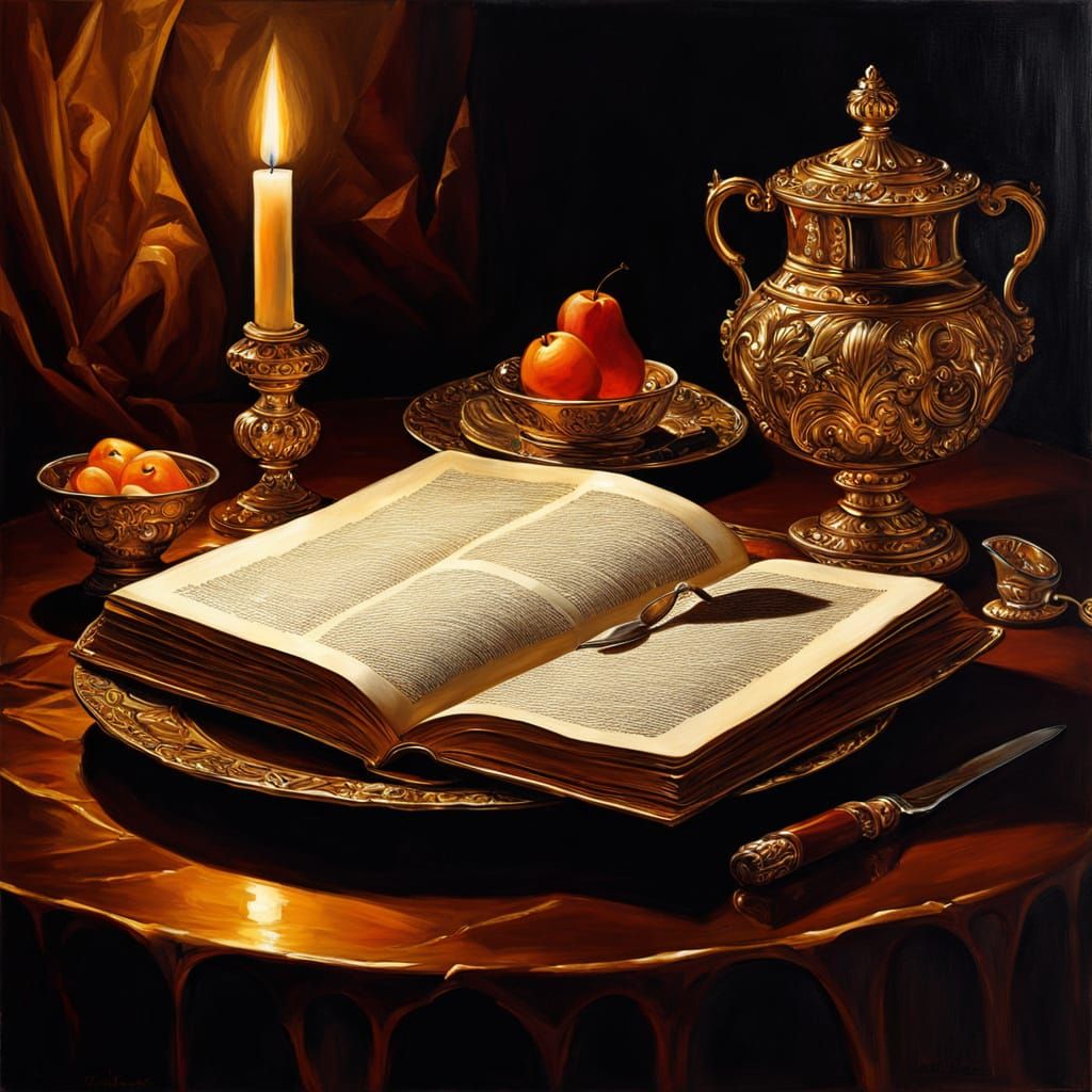 Luxurious Baroque Still Life with Open Book
